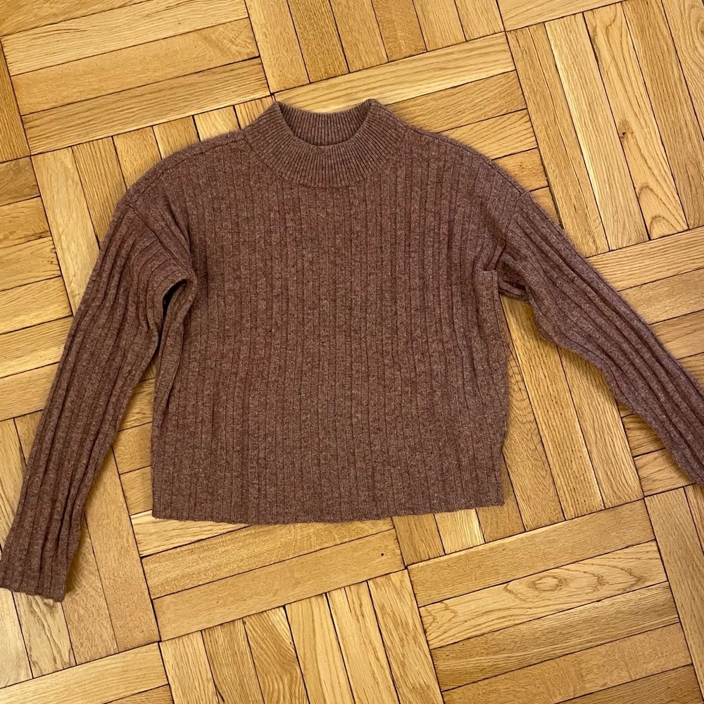 Madewell Chocolate Ribbed Crew Neck Sweater